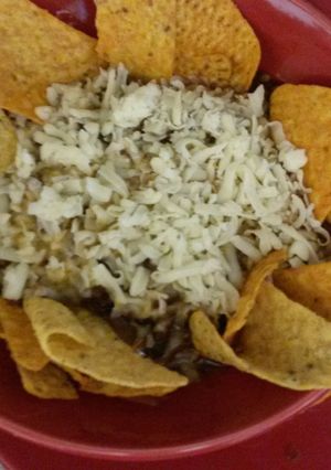 A picture of Beef Salsa with Tortillas to dip.