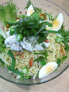 A picture of Shabu Shabu Pork and Ramen Noodle Salad.