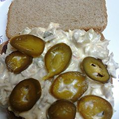 A picture of Turkey salad sandwich from leftovers.