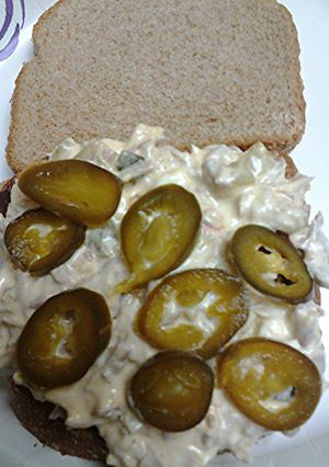 A picture of Turkey salad sandwich from leftovers.