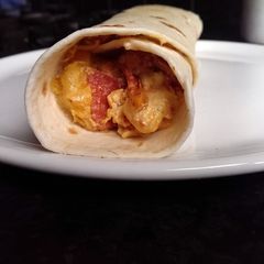 A picture of Sophie's pizza breakfast wrap.