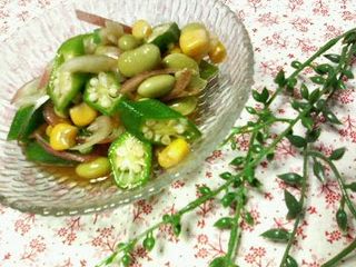 Side Salad with Edamame Beans, Okra and Corn