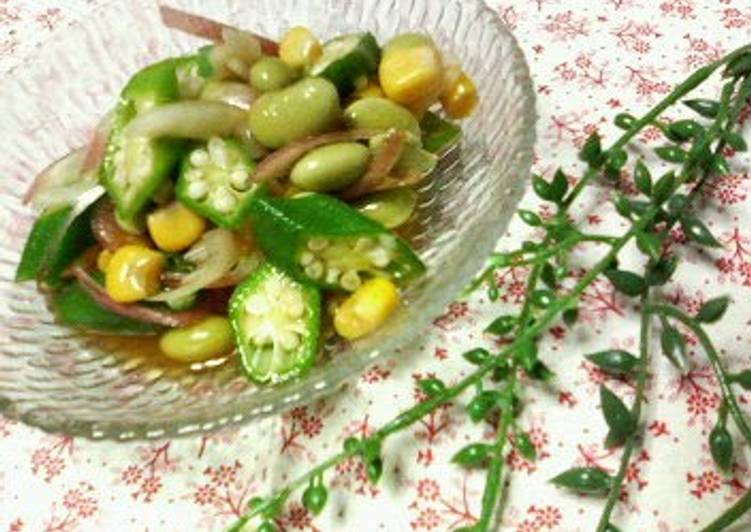 Recipe of Super Quick Homemade Side Salad with Edamame Beans, Okra and Corn