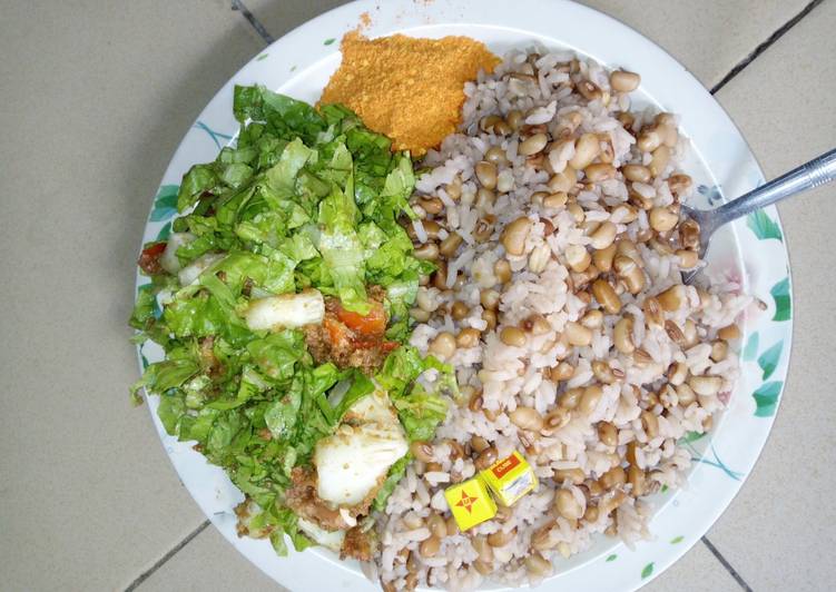 Easiest Way to Make Tasty Shinkafa da wake (garau-garau) with local salad Cooking Basics for Beginners