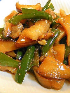 A picture of Sweet & Savory Shiitake Mushroom, Green Pepper, and Pork Belly Stir-fry.
