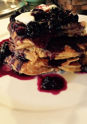 A picture of Healthy Blueberry Protein Pancakes.