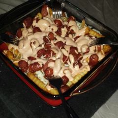 A picture of Salchipapa hot dog fries.