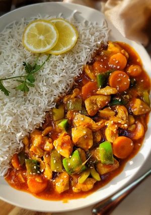 A picture of Orange Sizzling Chicken.