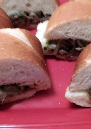 A picture of Kelsey's deluxe Philly cheese steaks.