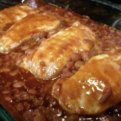 A picture of Dr Pepper Pork with Ranch Beans.