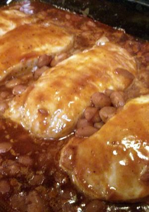 A picture of Dr Pepper Pork with Ranch Beans.