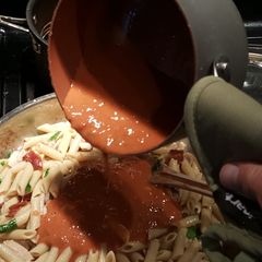 A picture of Mexi style tomato soup pasta bake.