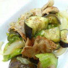 A picture of Stir-Fried Pork, Lettuce and Eggplant with Miso.