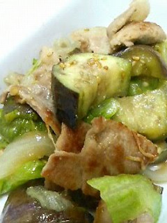 A picture of Stir-Fried Pork, Lettuce and Eggplant with Miso.