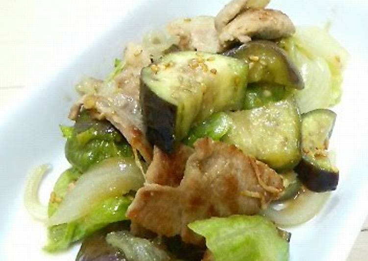 Steps to Make Speedy Stir-Fried Pork, Lettuce and Eggplant with Miso