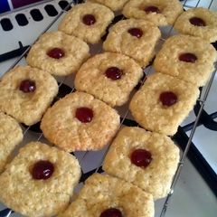A picture of Vickys Coconut Cherry Cookies, GF DF EF SF NF.