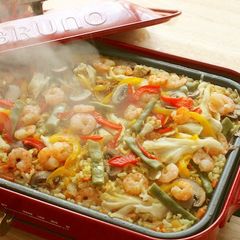 A picture of Curry Flavored Paella Cooked on an Electric Griddle.