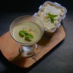 A picture of Banana Matcha Cheesecake- No bake and Vegan.