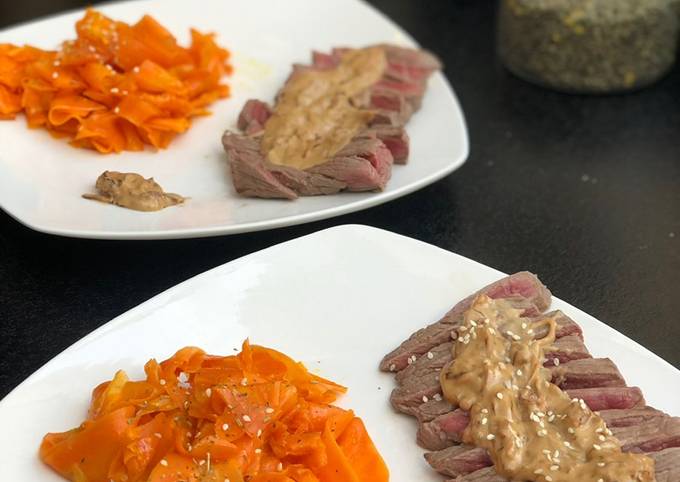 Bavette d’aloyau sauce échalote vinaigre et juliennes de carottes