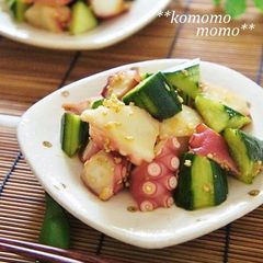 A picture of Octopus and Cucumber Marinated in Garlic, Ginger, and Soy Sauce.