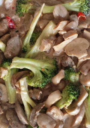 A picture of Broccoli in Pepper Mushrooms.