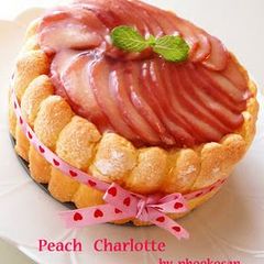 A picture of Peach Bavarois Charlotte Cake.