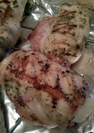 A picture of Grilled Ham & Swiss Stuffed Chicken.