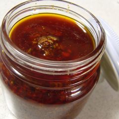 A picture of Chunky Homemade Ra-yu Spicy Chili Oil.
