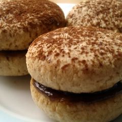 Vickys Tiramisu Sandwich Cookies, GF DF EF SF NF A picture of Vickys Tiramisu Sandwich Cookies, GF DF EF SF NF.
