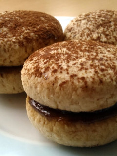 A picture of Vickys Tiramisu Sandwich Cookies, GF DF EF SF NF.