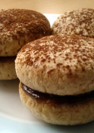A picture of Vickys Tiramisu Sandwich Cookies, GF DF EF SF NF.