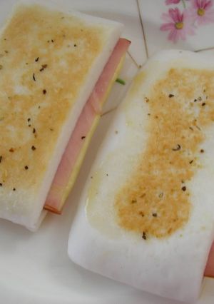 A picture of Fried Hanpen Sandwiches with Krazy Salt.