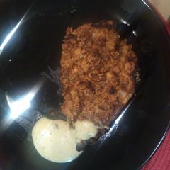 A picture of Frosted Flake Honey Chicken with tangy mustard sauce.