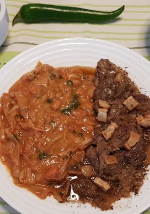 O poză a rețetei Felii de mistreț cu jumeri și mâncare de fasole galbenă cu iaurt (gluten free).