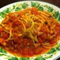 Soup Spaghetti with Tomato and Bacon A picture of Soup Spaghetti with Tomato and Bacon.