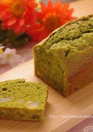 A picture of Matcha Pound Cake with Sweet Chestnuts.