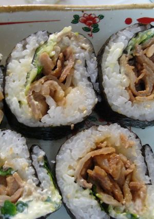 A picture of Satisfying Pork Belly Hand-Rolled Sushi.