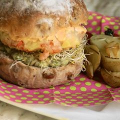 A picture of Tender Shrimp Patty and Avocado Burgers.