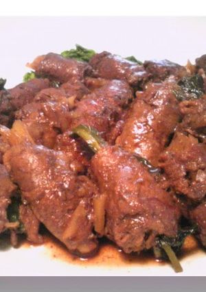 A picture of Beef Rolls with Ramps and Potatoes.