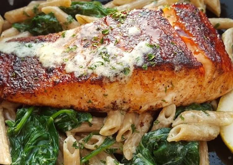 Recipe of Homemade Bbq jerk salmon over pasta