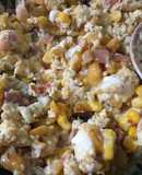 Huevos samba (tocineta, maicitos y plátano maduro)