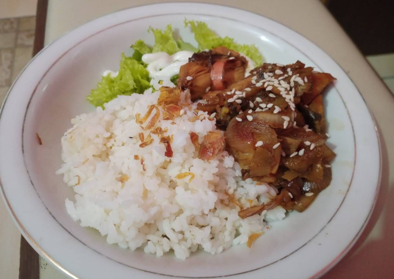 Nasi ayam teriyaki ala hokben