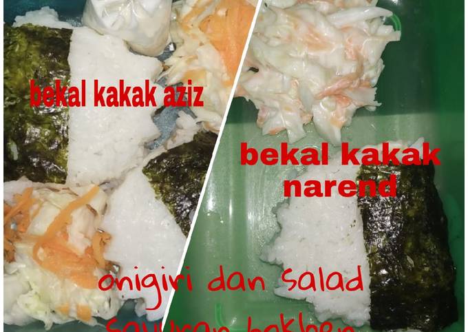 Onigiri isi sosis,onigiri isi rempela ati,& salad sayuran hokben