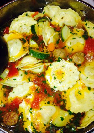 A picture of Stuffed Pasta Soup.
