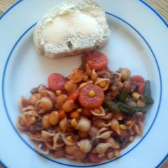 A picture of taisen's sausage and veggie soup.