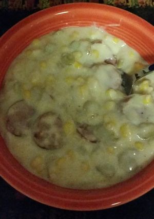 A picture of Smokey corn chowder.