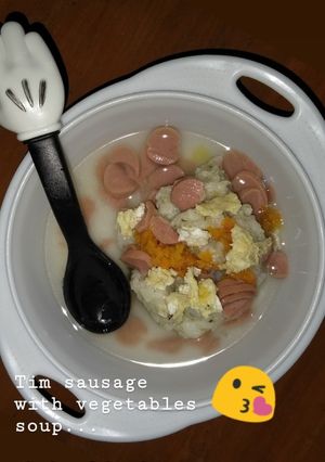Foto resep Nasi Tim kacang ijo + sayur sosis mpasi 10m