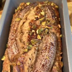 A picture of Banana pistachio cake.