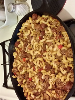 A picture of The macaroni with turkey and chorizo dish.
