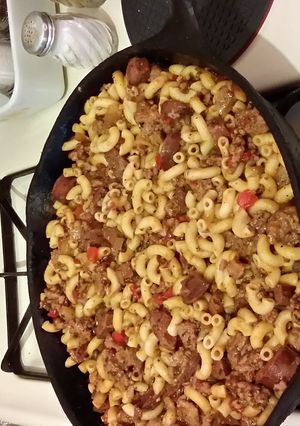 A picture of The macaroni with turkey and chorizo dish.